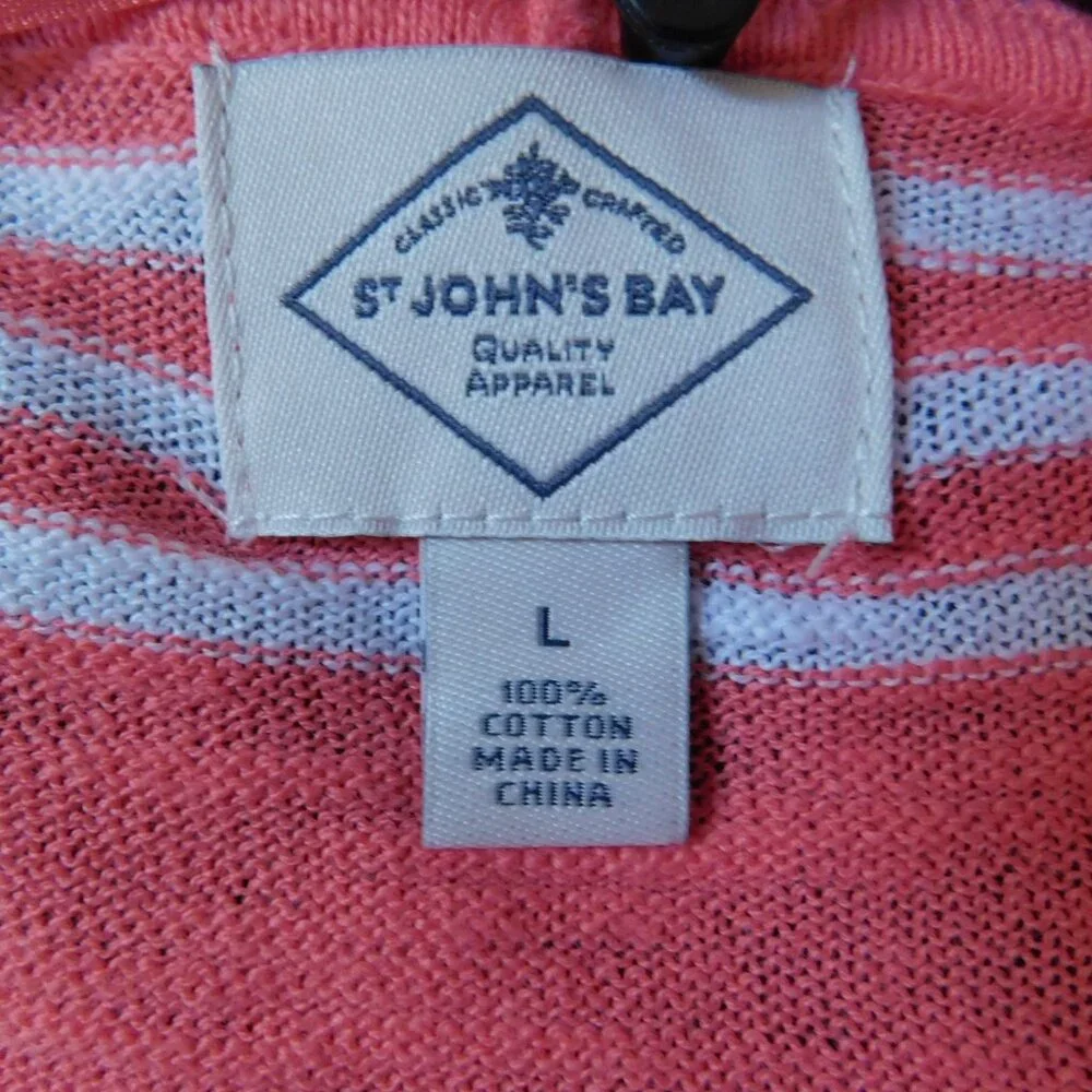 ST. JOHN’S BAY Womens Striped Open Front Cardigan Sweater 3/4 Sleeve Large